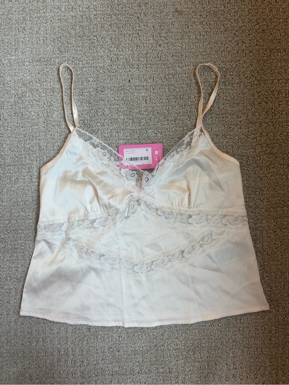 BRAND NEW Edikted Ivory Lace-Trim Satin Cami